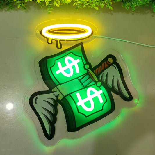 1pc Dollars And Wings LED Neon Sign Neon Wall And Table Decor, Light Up Signs USB Powered Neon Lights Signs, For Bedroom Room Bar Wedding Party Decoration