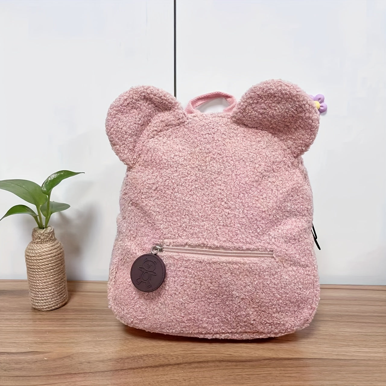 Personalised Womens Girls Cute Bear Pattern Backpack Plush Backpack for girls Custom Name Small Casual Shoulder Daypack Personalised Embroidery Cute Backpack for School Bear Ears Animal Plush Backpack Custom Name Small Backpa
