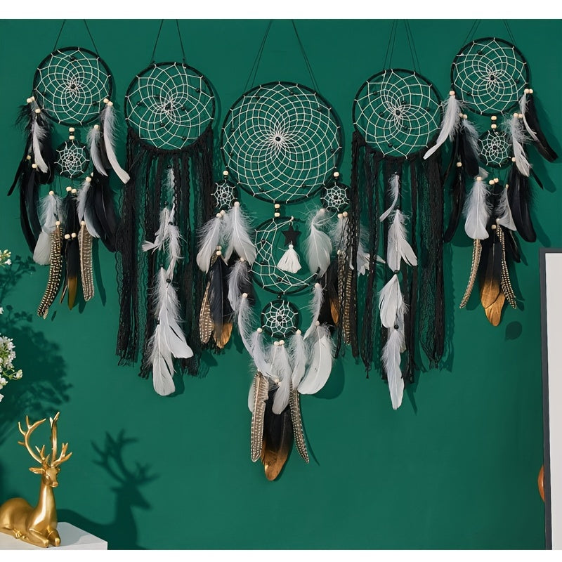 Bohemian Dream Catcher Wall Hanging Set of 5, European Style Home Decor, Feathered Handmade Dream Catchers for General Use, Universal Holiday Decor, No Electricity Required - 1 Set