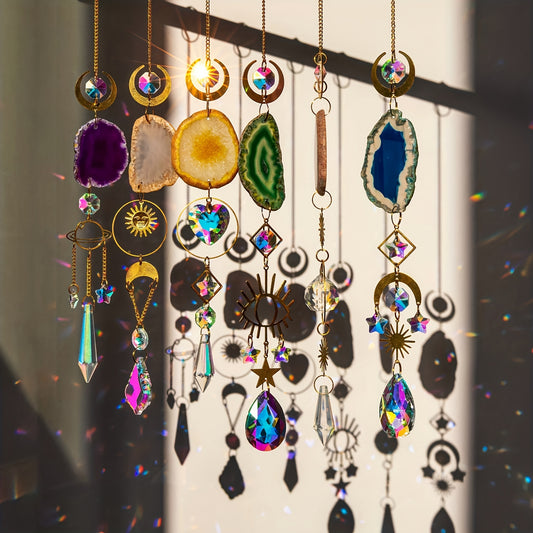 Crystal Sun Catchers Dream Catchers with Crystals Prisms and Agate, Colorful Wind Chimes  - Perfect For Weddings, Home Decor, Garden Ornaments, Car Hanging