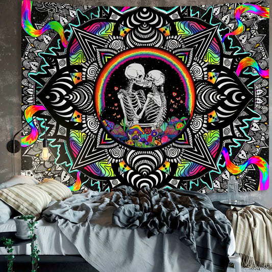 Psychedelic Skull & Colorful Floral Tapestry - Soft, Durable Wall Hanging for Bedroom, Living Room, Dorm Decor, Skull Home Decor, Fantasy Theme