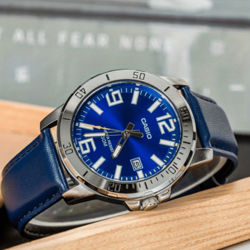 Casio Quartz Date Watch 50M Water Resistant Leather Strap