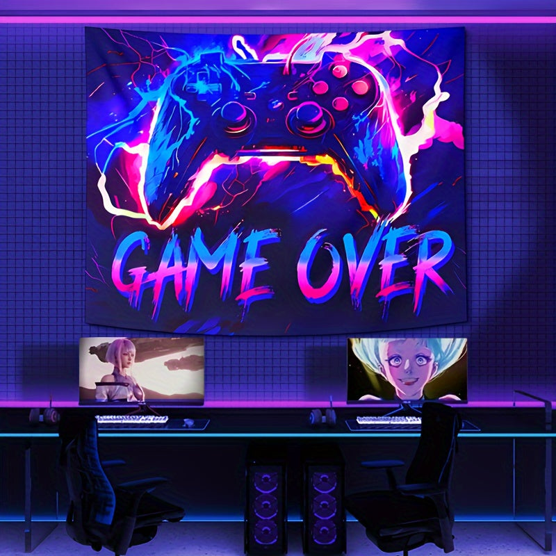 1pc Fluorescent Gaming Tapestry - Vibrant Gaming Theme, UV Blacklight Neon Lights - Ideal for Game Rooms, Dorms, Living Spaces - Enhance Your Home Decor with Dynamic Glow - Free Installation Kit Included