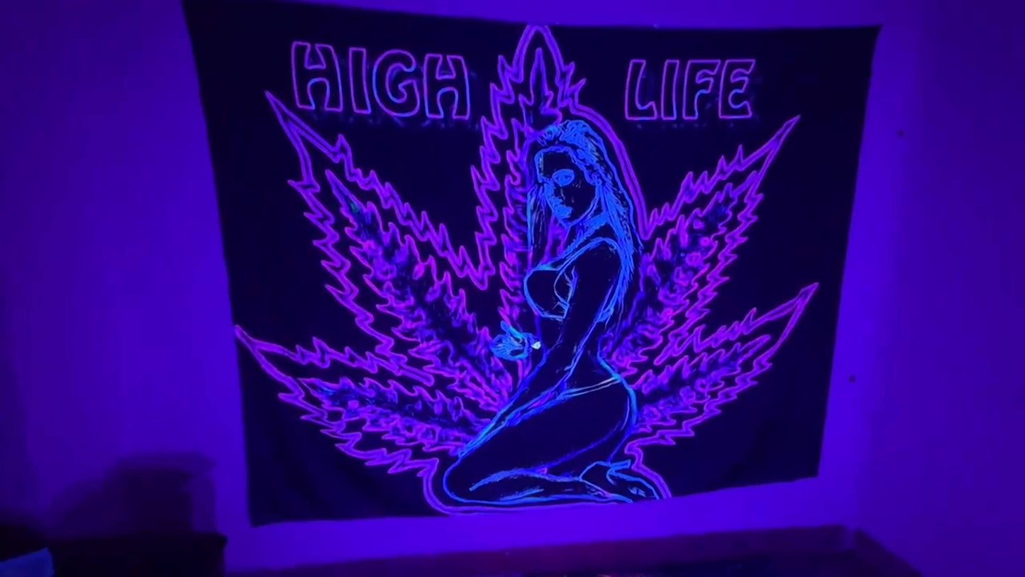 1pc High Life Leaf Pattern Fluorescent Tapestry - UV Black Light Wall Hanging for Living Room, Bedroom, Office & Party Decor - Easy Installation with Free Package, Bedroom Decor, Stylish Room Accent, Durable Room Accent